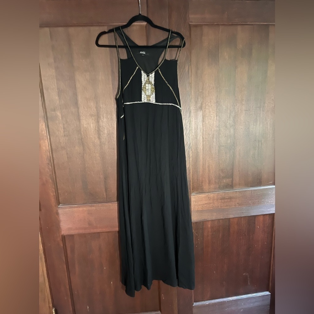 ANGL black beaded maxi dress double strap racer back women’s size small